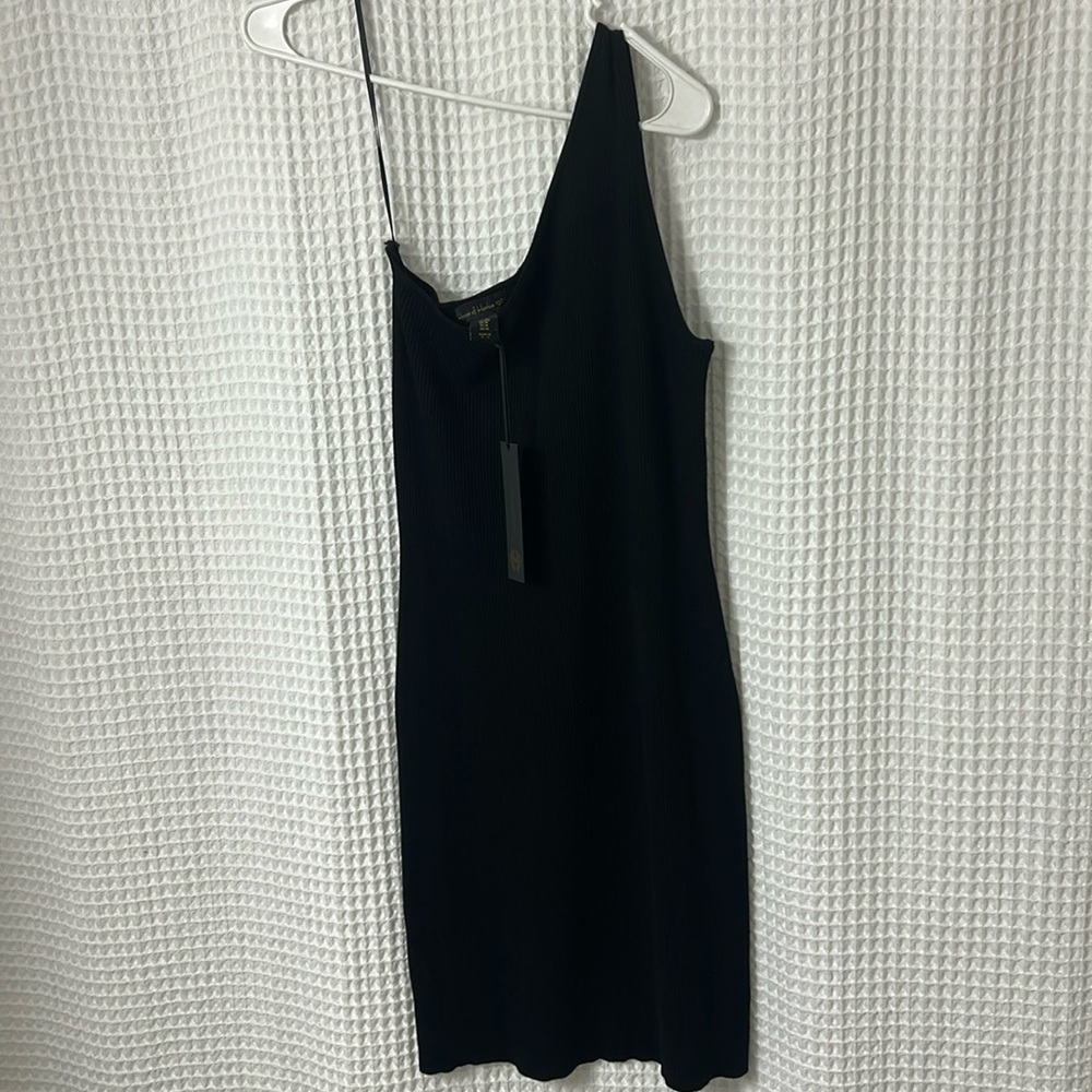 House of Harlow 1960 One Shoulder Ribbed Black Midi Dress NWT